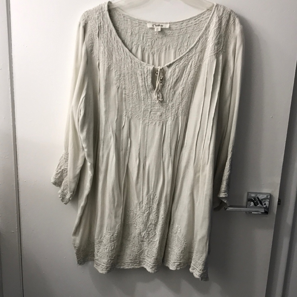 Solitaire Cream Tunic Relaxed Tie Front